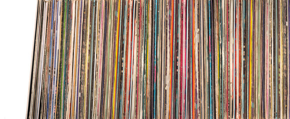 A stack of old vinyl records.