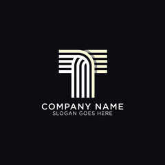 monogram of letter T shape line art style, initial name of T logo design with outline design vector