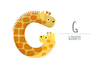 cute giraffes in the shape of the letter G..children's alphabet. poster, postcard.