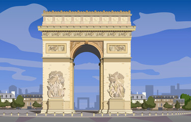 Fototapeta na wymiar Paris, Arc de Triomphe on the Champs Elysees. Vector.