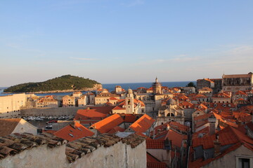 romantic evening mood on dubrovnik city walls - great view on old down dubrovnik