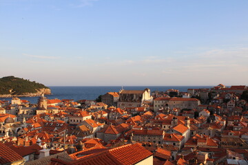 romantic evening mood on dubrovnik city walls - great view on old down dubrovnik