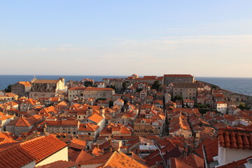 romantic evening mood on dubrovnik city walls - great view on old down dubrovnik