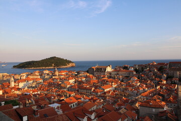 romantic evening mood on dubrovnik city walls - great view on old down dubrovnik