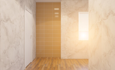 Spacious bathroom, clean, beautiful, luxurious, bright room. 3D rendering.