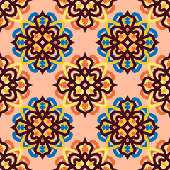 Mosaic Motif Tile Ornament. Seamless vector pattern. Texture for print, fabric, textile, wallpaper.