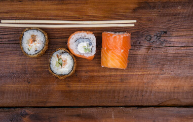 sushi on wood table