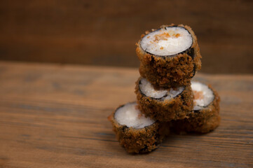 sushi on wood table