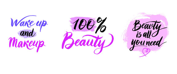 lettering style logos about beauty and makeup. set.