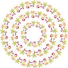 Summer pattern in bright colors with palm tree, glasses, cap and slates