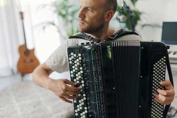 Professional musician playing the accordion