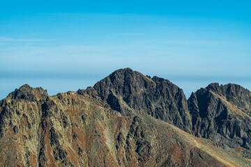 Velky Mengusovsky stit, Prostredny Mengusovsky stit and Hincovo sedlo in Vysoke Tatry mountains on slovakian - polish borders