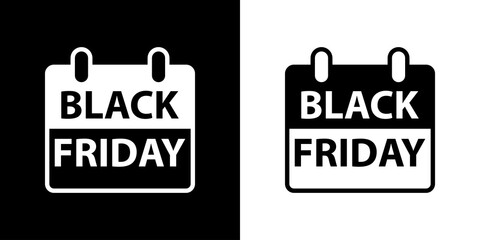 Logotipo con texto Black Friday en calendario en fondo blanco y fondo negro	