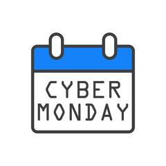 Logotipo con texto Cyber Monday Sale en calendario con lineas en color gris y azul