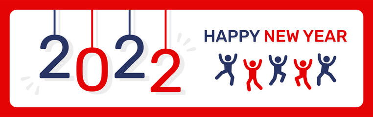 2022 new year with happy people jumping for celebrate. Vector banner design. 