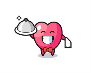 Character mascot of heart symbol as a waiters