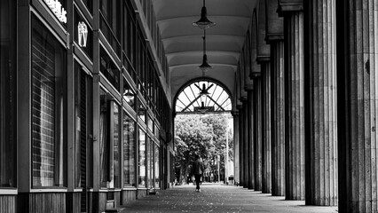 Rear View of One Man Walking at Corridor