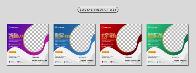 Collection of social media post banner template design. Perfect for business webinar, marketing webinar, online class program, etc
