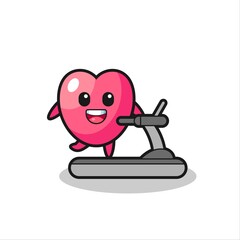 heart symbol cartoon character walking on the treadmill