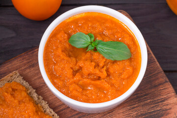 Squash spread, zucchini caviar and ingredients. Healthy food