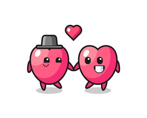 heart symbol cartoon character couple with fall in love gesture