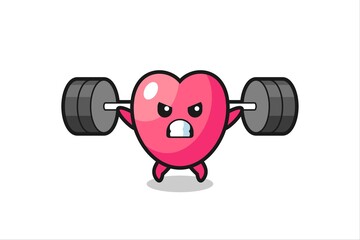 Fototapeta na wymiar heart symbol mascot cartoon with a barbell