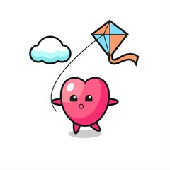 heart symbol mascot illustration is playing kite