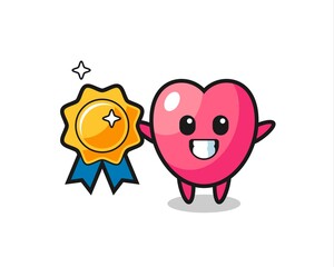 heart symbol mascot illustration holding a golden badge