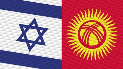 Kyrgyzstan and Israel Two Half Flags Together Fabric Texture Illustration