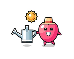 Cartoon character of heart symbol holding watering can