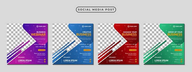 Collection of social media post banner template design. Perfect for business webinar, marketing webinar, online class program, etc
