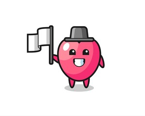 Cartoon character of heart symbol holding a flag