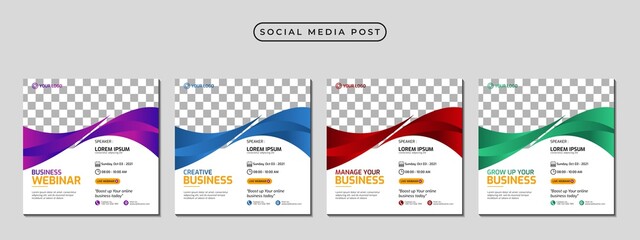 Collection of social media post banner template design. Perfect for business webinar, marketing webinar, online class program, etc