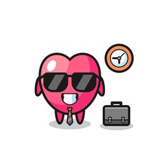 Cartoon mascot of heart symbol as a businessman