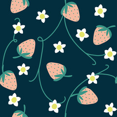 Modern seamless pattern with original strawberries in trendy scandinavian style. Cute vector illustration.