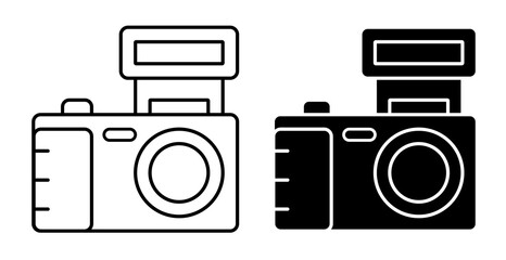 Linear icon. camera, equipment for photography and selfie. World Photography Day August 19th. Simple black and white vector