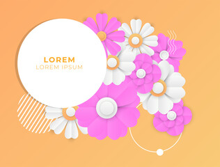 Vector flower design template and paper cut concept in trendy linear style - floral frame with copy space for text or letter - emblem for fashion, beauty and jewellery industry