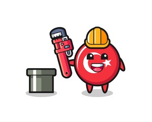 Character Illustration of turkey flag badge as a plumber