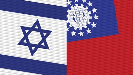 Myanmar Burma and Israel Two Half Flags Together Fabric Texture Illustration