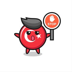 turkey flag badge character illustration holding a stop sign