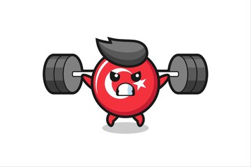 turkey flag badge mascot cartoon with a barbell