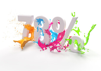 Paint seventy eight 78  number percentages and percent in splash of colorful paint on a white background.