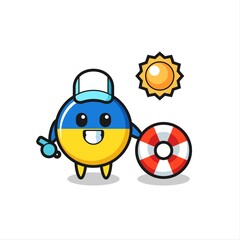 Cartoon mascot of ukraine flag badge as a beach guard