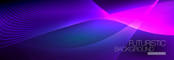 Abstract neon glowing light in the dark with waves. Shiny magic energy and motion concept, vector abstract wallpaper background