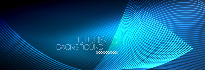 Abstract neon glowing light in the dark with waves. Shiny magic energy and motion concept, vector abstract wallpaper background