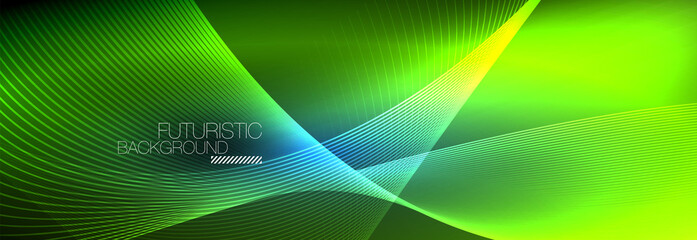 Abstract neon glowing light in the dark with waves. Shiny magic energy and motion concept, vector abstract wallpaper background