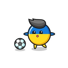 Illustration of ukraine flag badge cartoon is playing soccer