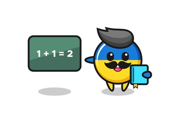 Illustration of ukraine flag badge character as a teacher