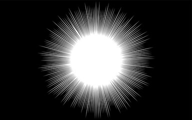 黒地に白の集中線・ウニフラッシュ（とげのある吹き出し）