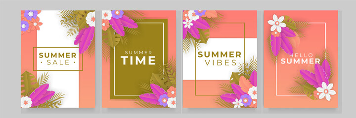 Vector set of social media stories design templates, backgrounds with copy space for text - summer landscape